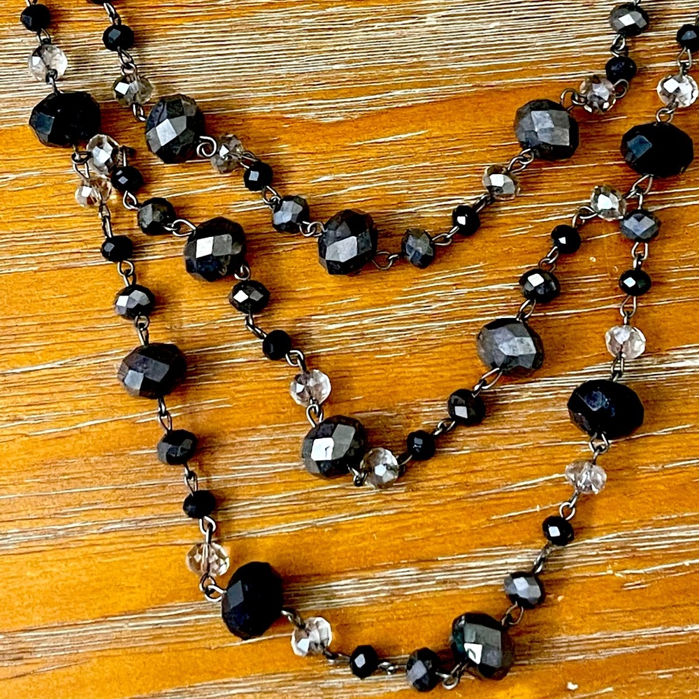 Black & Crystal Beaded 3-tier Necklace